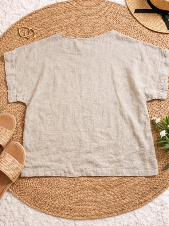 Chico's Tan 100% Linen Lagenlook Relaxed Fit Cana Top Beachy Size 3 /US XL - Picture 2 of 8